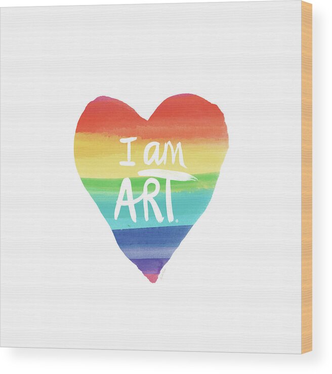 Rainbow Wood Print featuring the painting I AM ART Rainbow Heart- Art by Linda Woods by Linda Woods