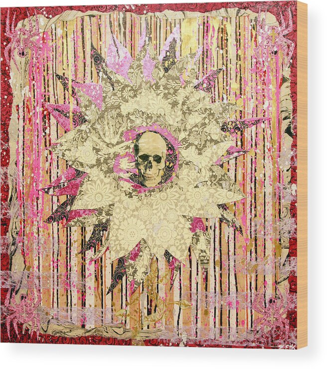 Skull Wood Print featuring the painting I Am The Petal You Forgot To Pick And I Love You Not by Bobby Zeik