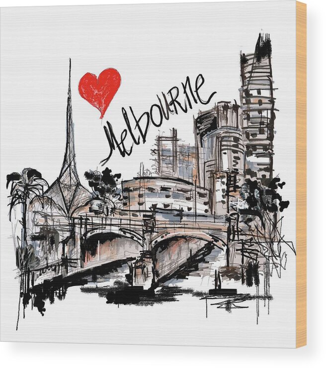 I Love Melbourne Wood Print featuring the drawing I love Melbourne by Sladjana Lazarevic