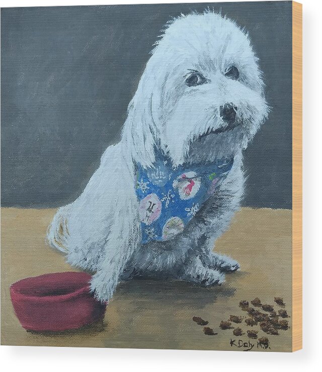 Dog Wood Print featuring the painting No Bowls by Kevin Daly