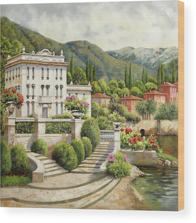 Palace Wood Print featuring the painting Il Palazzo Sul Lago by Guido Borelli