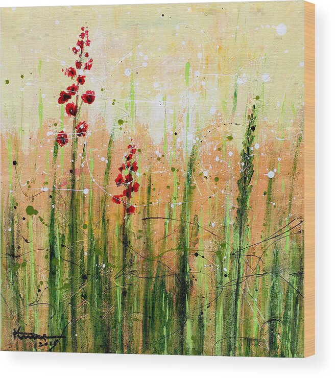 In The Meadow Wood Print featuring the painting In the Meadow by Kume Bryant