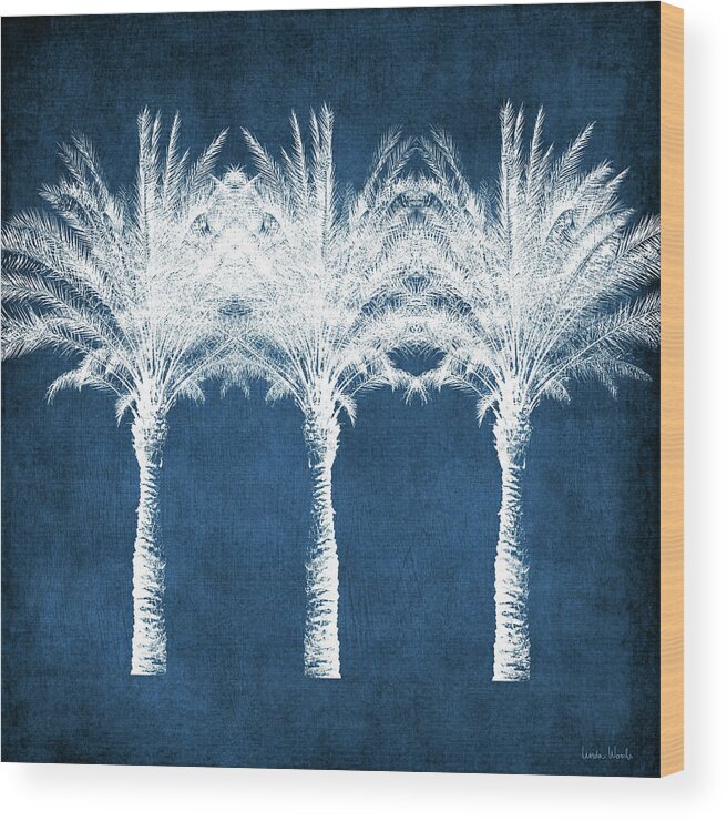 Palm Tree Wood Print featuring the mixed media Indigo And White Palm Trees- Art by Linda Woods by Linda Woods