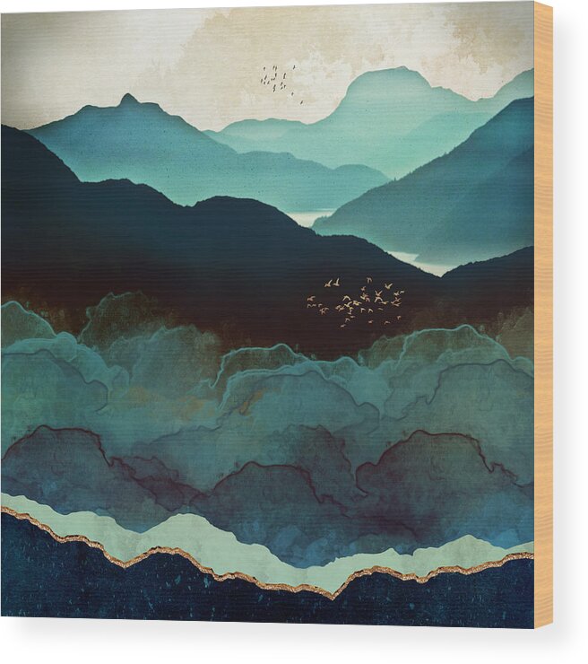 #faatoppicks Wood Print featuring the digital art Indigo Mountains by Spacefrog Designs