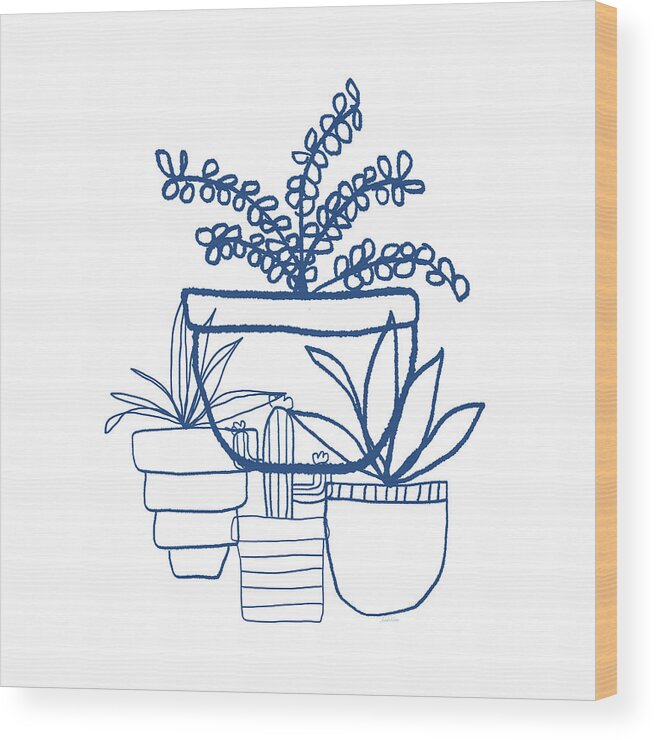 Succulents Wood Print featuring the mixed media Indigo Potted Succulents- Art by Linda Woods by Linda Woods