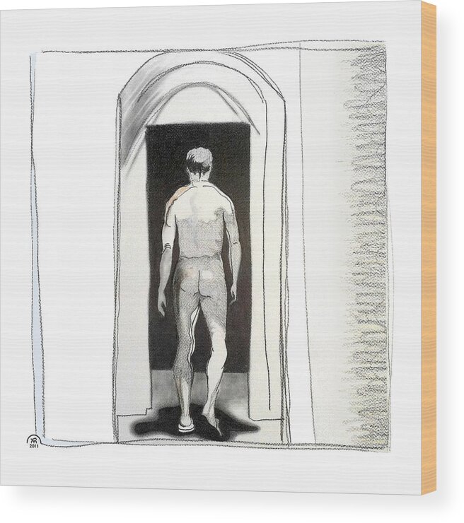 male Nude Wood Print featuring the drawing Insomnia 3 by Stan Magnan