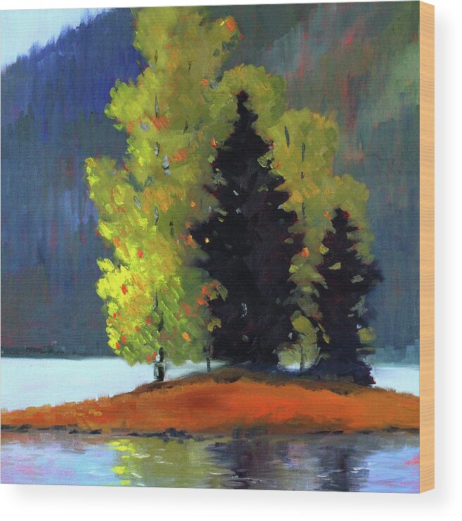 Landscape Wood Print featuring the painting Island Trees Landscape by Nancy Merkle