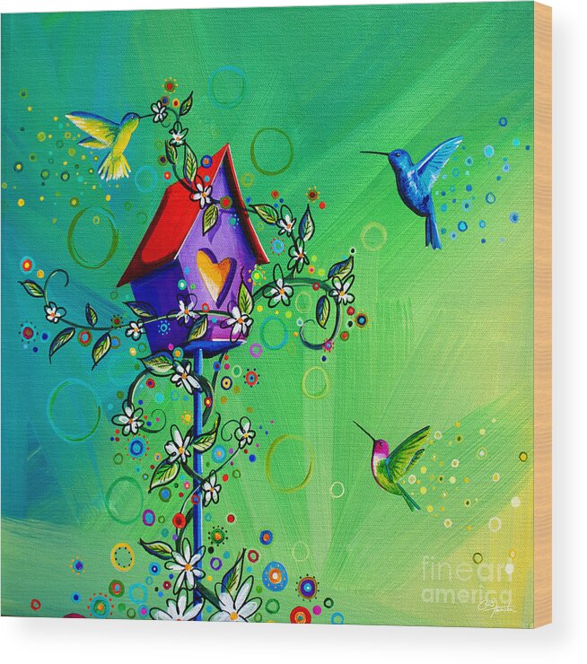 Hummingbird Wood Print featuring the painting It's The Little Things by Cindy Thornton
