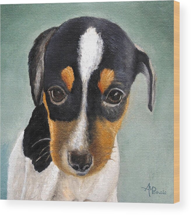 Jack Russell Terrier Wood Print featuring the painting Doe-eyed Glance by Angeles M Pomata