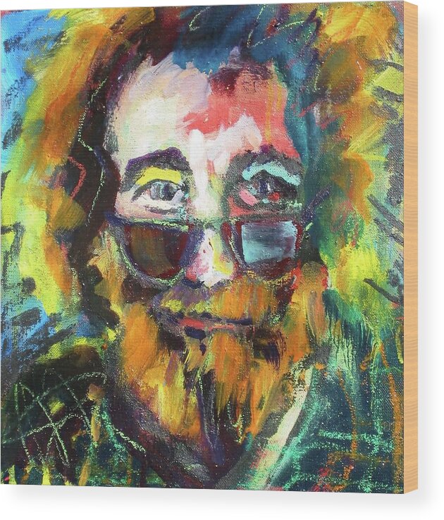Grateful Dead Wood Print featuring the painting Jerry Garcia by Les Leffingwell