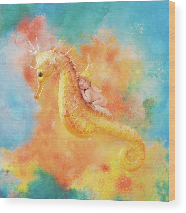 Under The Sea Wood Print featuring the photograph Jessabella riding a Seahorse by Anne Geddes