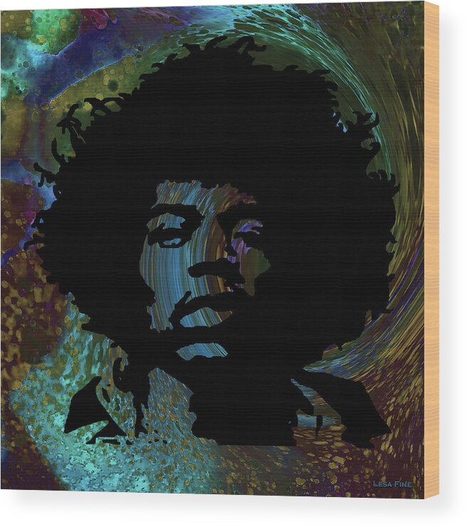 Mimi Hendrix Wood Print featuring the mixed media Acid Graphic Jimi Hendrix by Lesa Fine