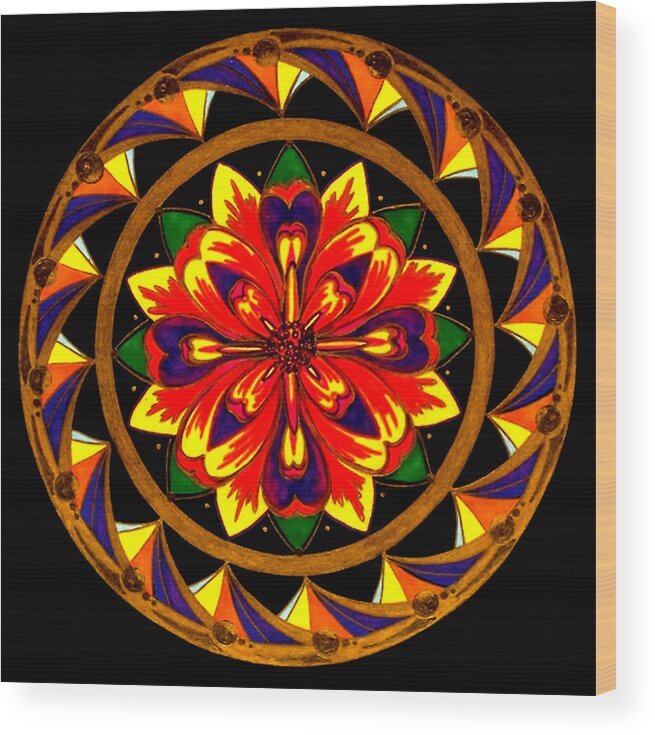 Mandala Wood Print featuring the painting JOY by Pam Ellis