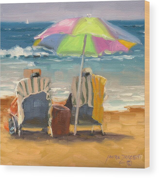 Beach Wood Print featuring the painting Just Leave a Message Jr by Laura Lee Zanghetti