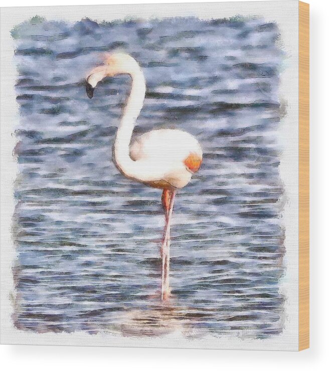 Flamingo Wood Print featuring the painting Just Like A Flamingo by Taiche Acrylic Art