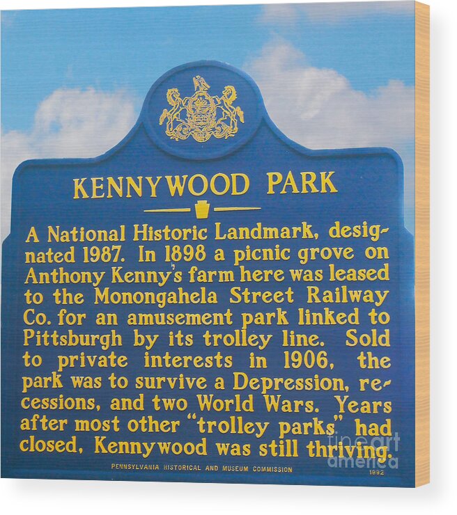 Kennywood Park Sign Wood Print featuring the photograph Kennywood Park Sign by Randy Steele