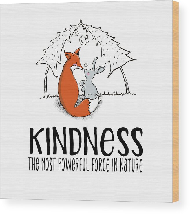 Kindness Wood Print featuring the digital art Kindness Fox and Bunny by Laura Ostrowski