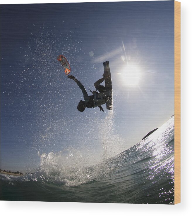 Motion Wood Print featuring the photograph Kitesurfing in the Mediterranean Sea by Hagai Nativ