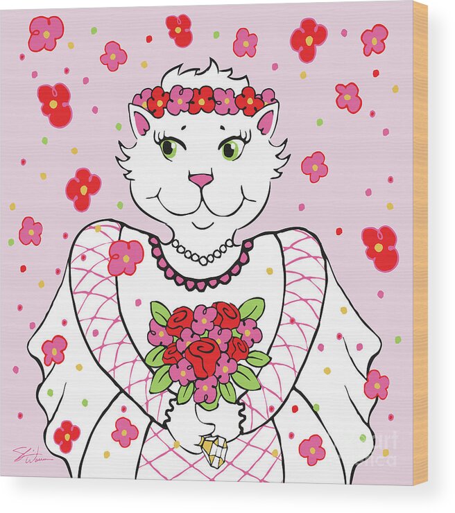 Cat Wood Print featuring the digital art Kitty Bride by Shari Warren
