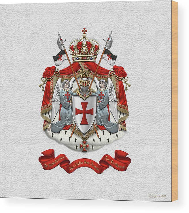 'ancient Brotherhoods' Collection By Serge Averbukh Wood Print featuring the digital art Knights Templar - Coat of Arms over White Leather by Serge Averbukh