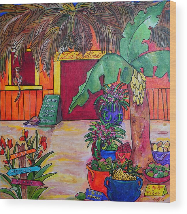 Mexico Wood Print featuring the painting La Cantina by Patti Schermerhorn