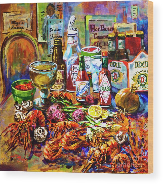 New Orleans Food Wood Print featuring the painting La Table de Fruits de Mer by Dianne Parks