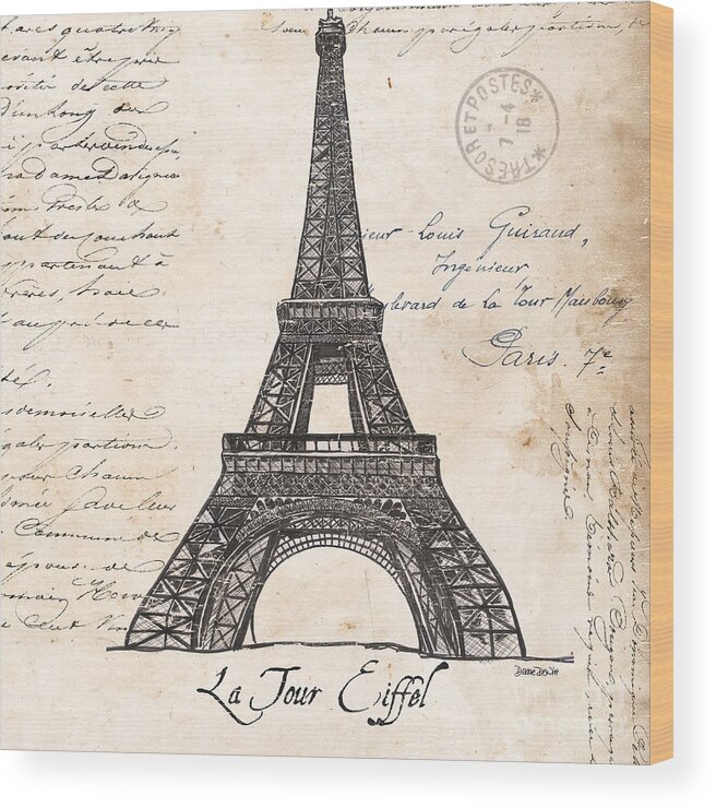 Eiffel Tower Wood Print featuring the painting La Tour Eiffel by Debbie DeWitt