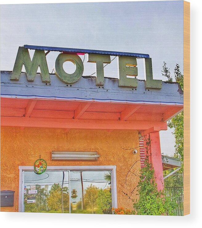  Wood Print featuring the photograph Lancaster, Ca (the Tropic Motels Office) by Signmonger Prints