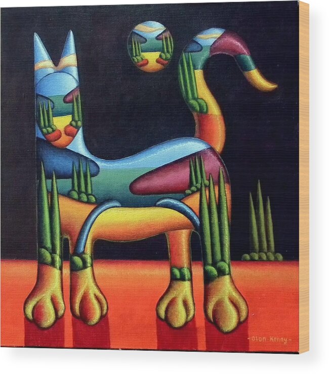 Landscape Wood Print featuring the painting Landscape in cat in landscape by Alan Kenny