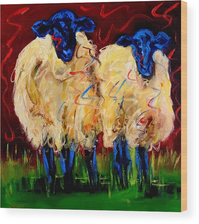 Sheep Wood Print featuring the painting Large Party Sheep by Diane Whitehead