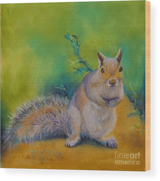 Squirrel Wood Print featuring the pastel Larry by Tracy L Teeter