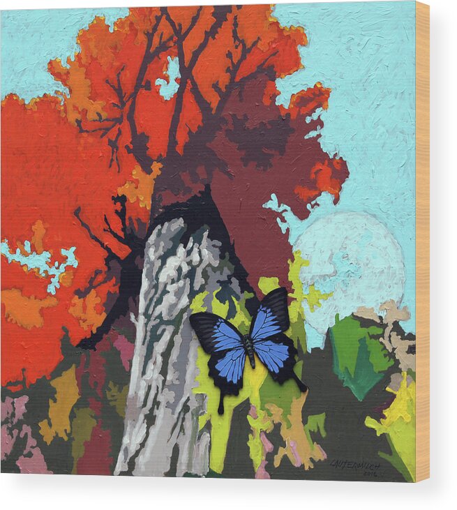 Butterfly Wood Print featuring the painting Last Butterfly Before Winter by John Lautermilch