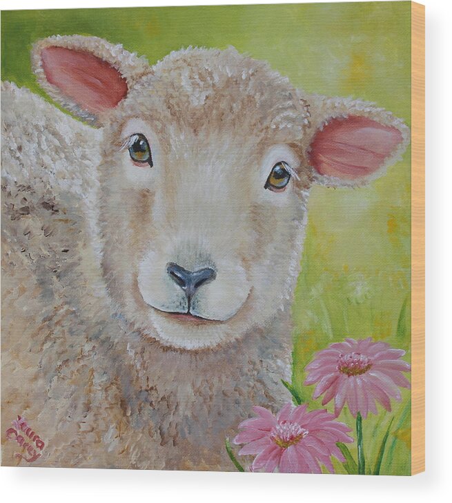 Sheep Wood Print featuring the painting LauraLye by Laura Carey