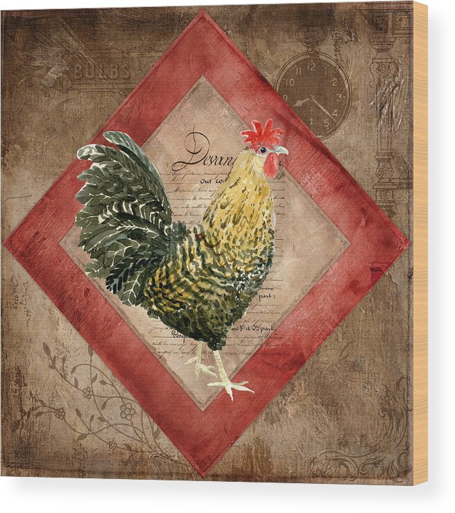 Le Coq Wood Print featuring the painting Le Coq - Morning Call by Audrey Jeanne Roberts