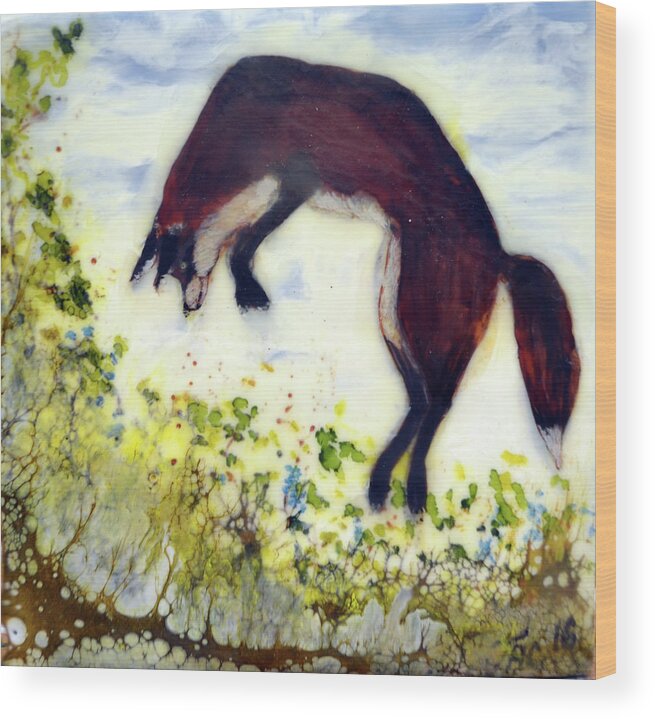 Leaping Wood Print featuring the painting Leaping Fox 1 by Jennifer Creech