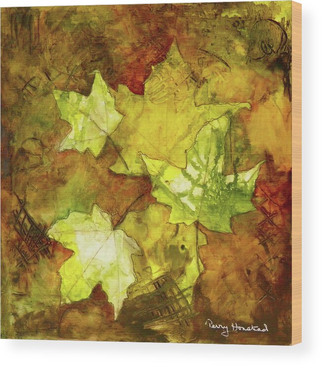 Landscape Wood Print featuring the painting Leaves by Terry Honstead