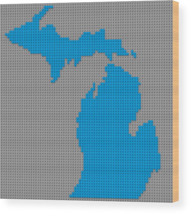 Lego Wood Print featuring the mixed media Lego Map of Michigan by Design Turnpike
