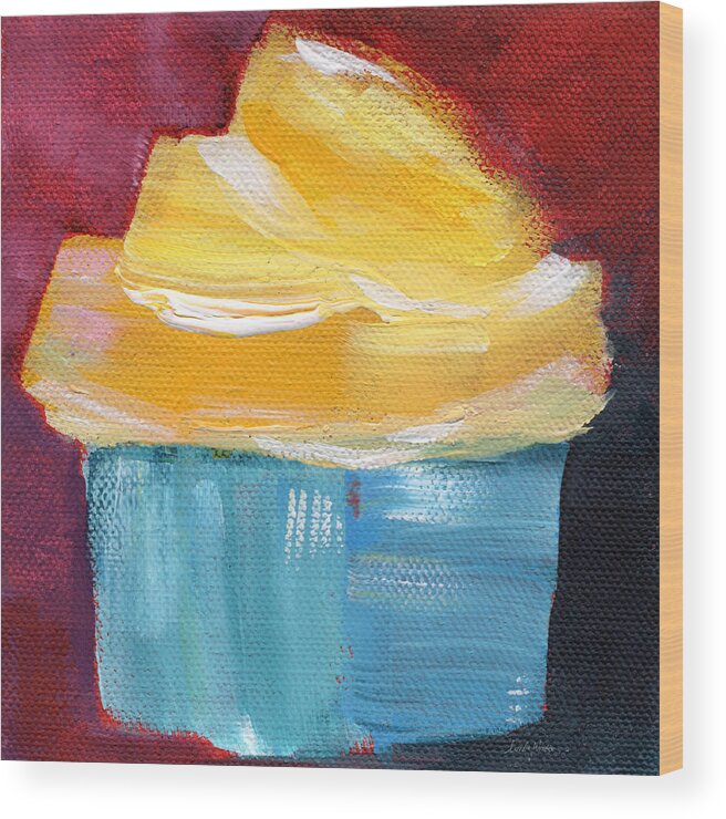 Cupcake Wood Print featuring the painting Lemon Cupcake- Art by Linda Woods by Linda Woods