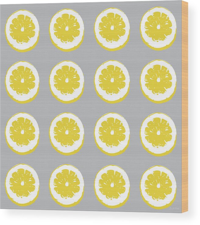 Lemons Wood Print featuring the mixed media Lemon Slices on Grey- Art by Linda Woods by Linda Woods