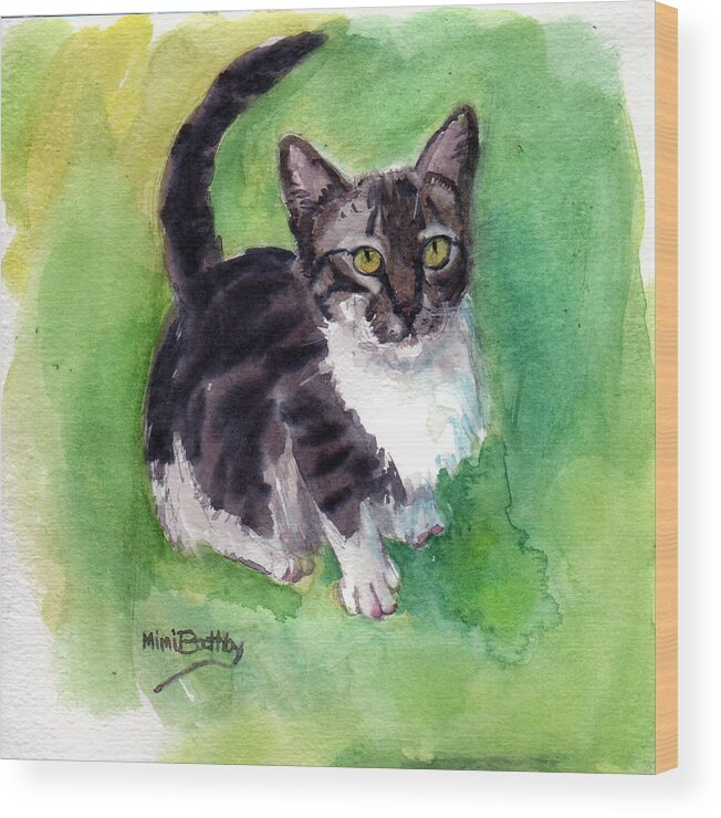 Cat Wood Print featuring the painting Leo by Mimi Boothby