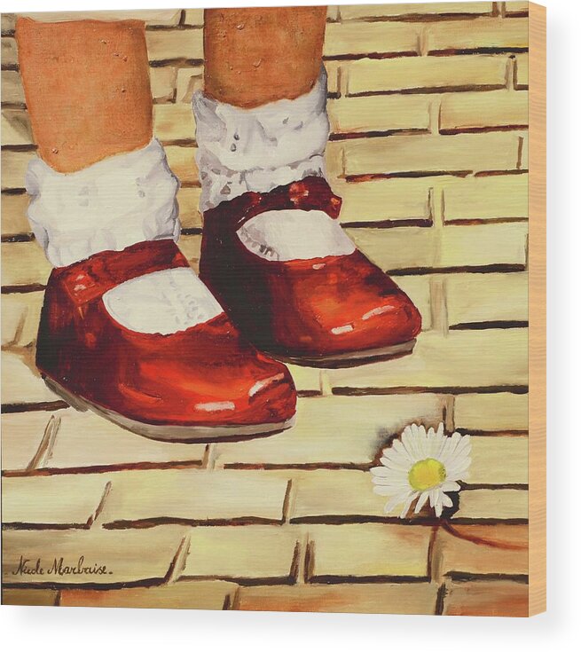 Child Wood Print featuring the painting Les petits Souliers rouges by Nicole MARBAISE