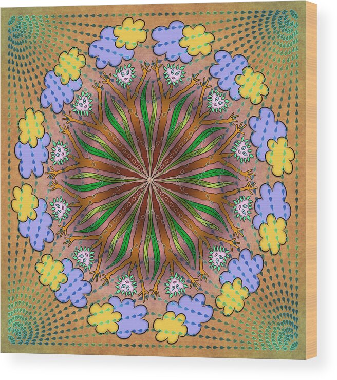Whimsical Mandalas Wood Print featuring the digital art Let It Rain by Becky Titus