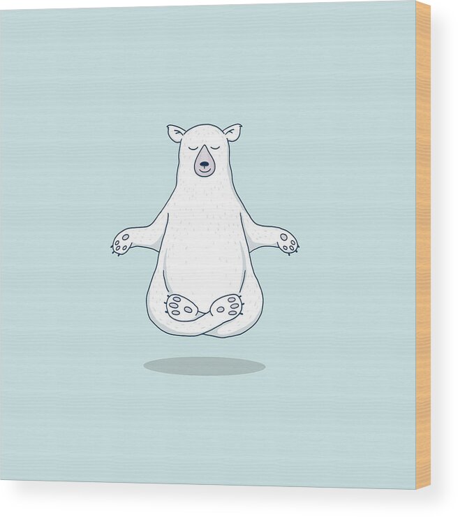 Polar Bear Wood Print featuring the digital art Levitating Meditating Polar Bear by Laura Ostrowski