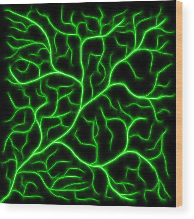 Lightning Wood Print featuring the digital art Lightning - Green by Shane Bechler