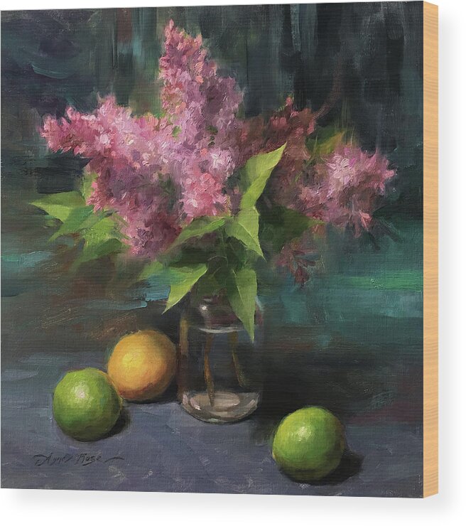 Lilacs Wood Print featuring the painting Lilacs and Limes by Anna Rose Bain
