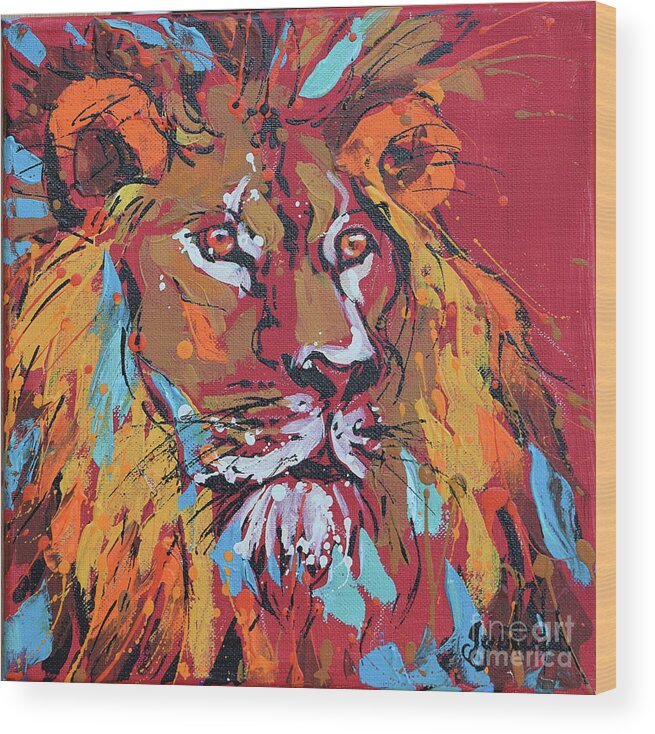  Wood Print featuring the painting Lion by Jyotika Shroff