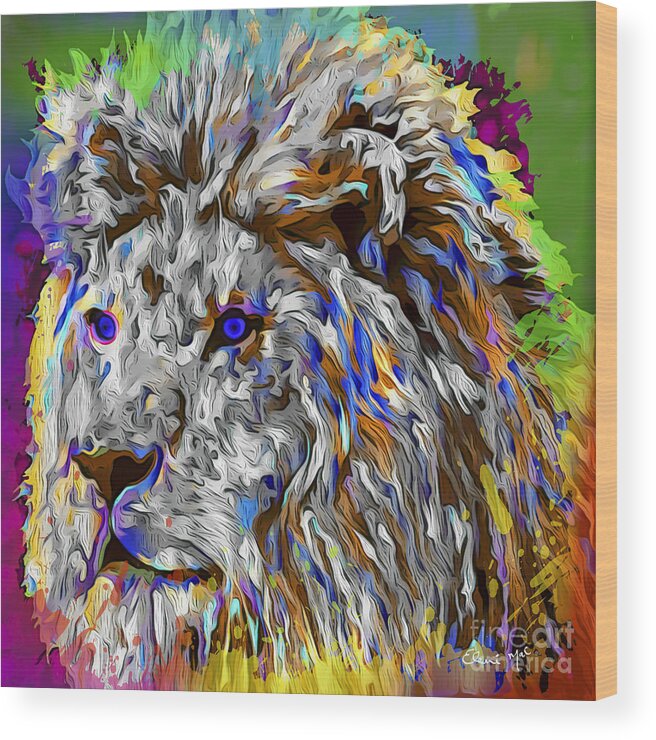 Abstract Wood Print featuring the digital art Lion King by Eleni Synodinou
