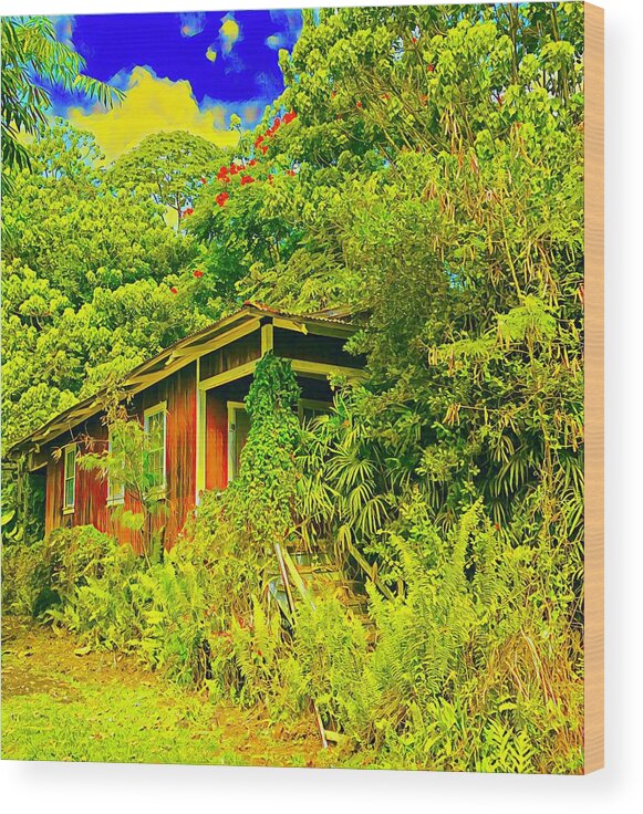 #flowersofaloha #flowers # Flowerpower #aloha #hawaii #aloha #puna #pahoa #thebigisland #littlegrassshack #anothervirw #pahoahawaii Wood Print featuring the photograph Little Grass Shack in Pahoa Hawaii Another View by Joalene Young
