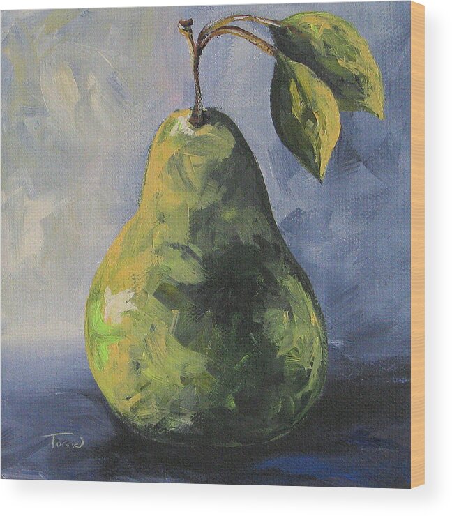 Green Pear Wood Print featuring the painting Little Green Pear by Torrie Smiley