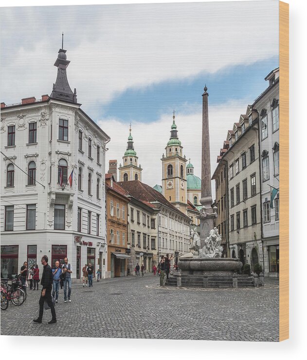 Europe Wood Print featuring the photograph A town square in Ljubjliana by Usha Peddamatham